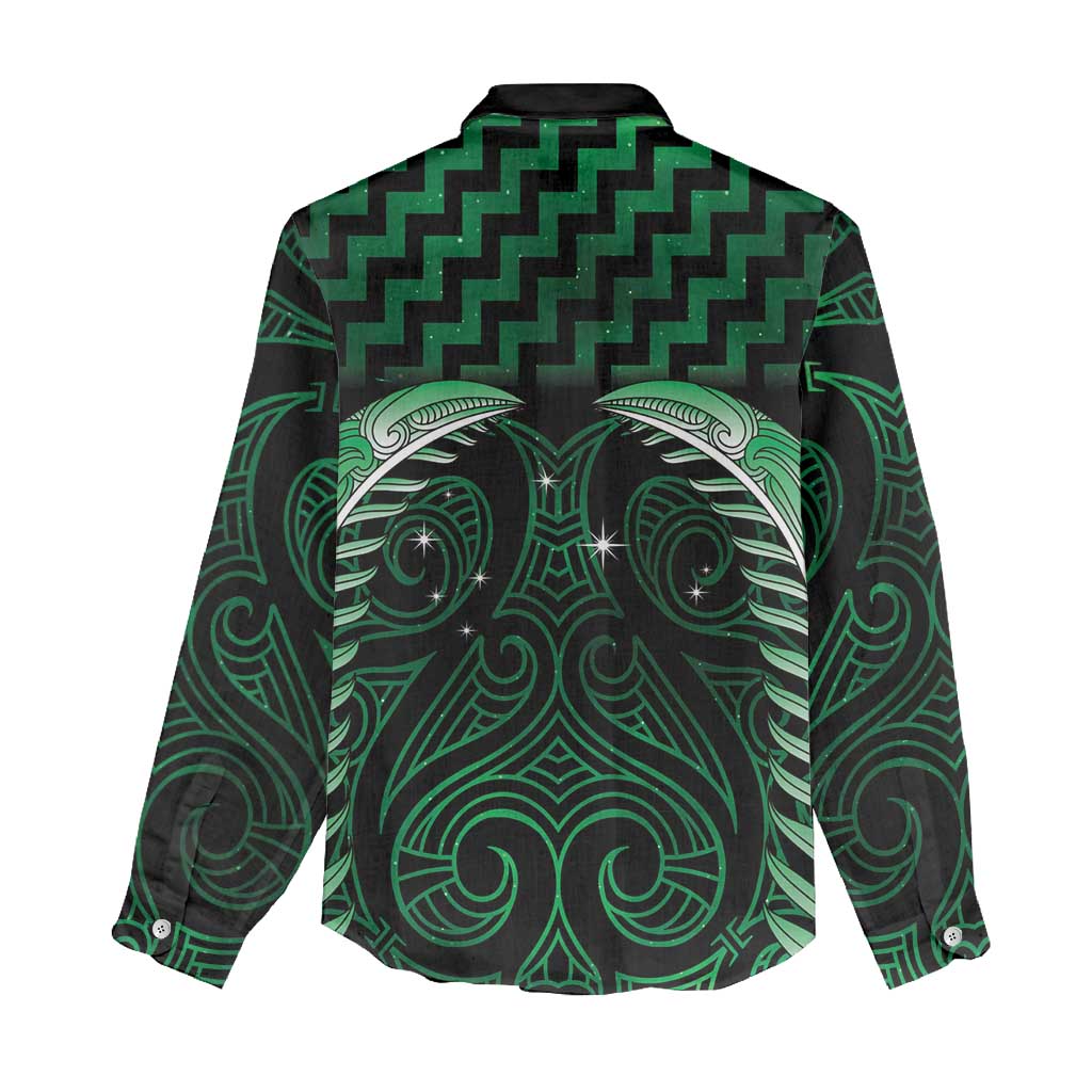 Green Matariki New Zealand Women Casual Shirt Maori Poutama Galaxy Vibes