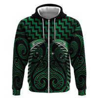 Green Matariki New Zealand Zip Hoodie Maori Poutama Galaxy Vibes