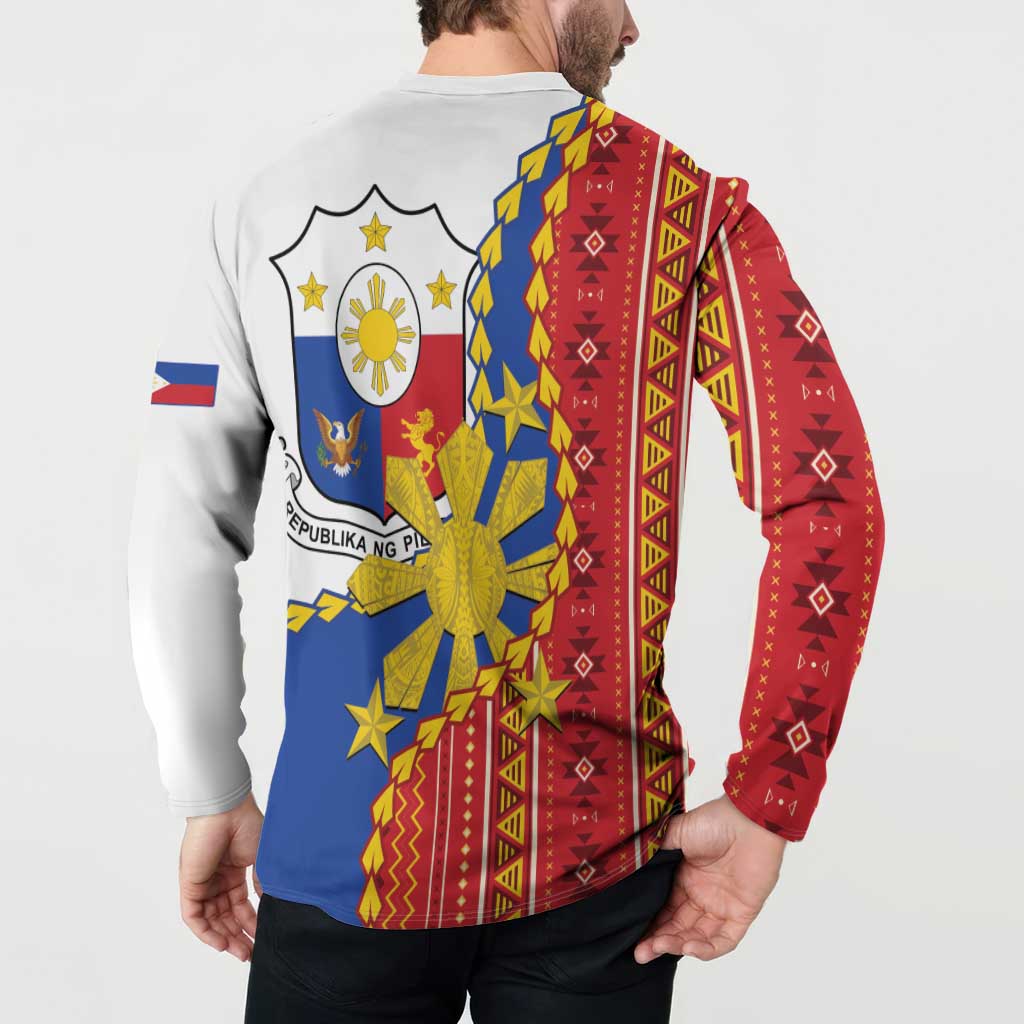 Philippines Independence Day Button Sweatshirt Pilipinas Sun Stars Igorot Pattern