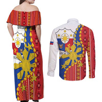 Philippines Independence Day Couples Matching Off Shoulder Maxi Dress and Long Sleeve Button Shirt Pilipinas Sun Stars Igorot Pattern