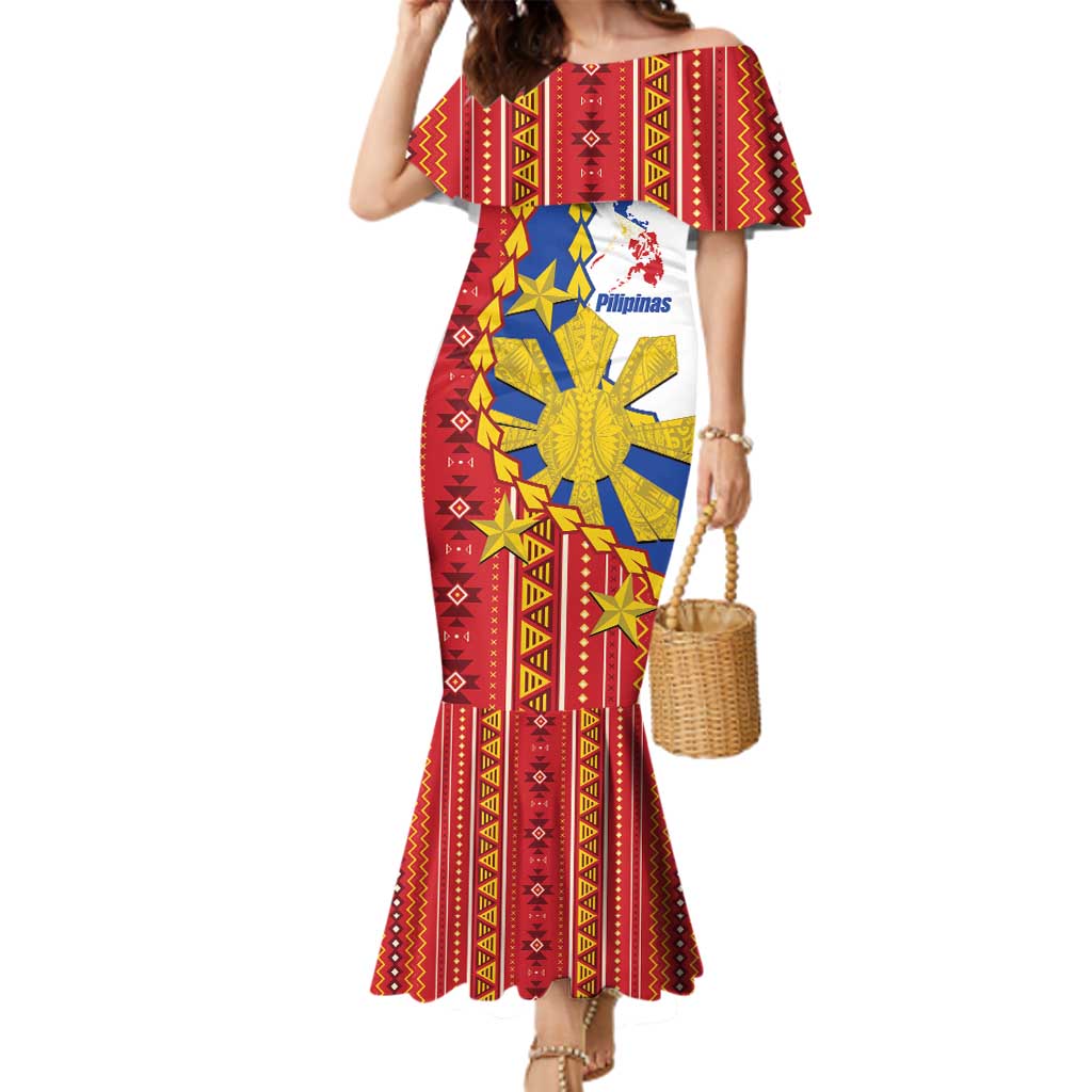Philippines Independence Day Family Matching Mermaid Dress and Hawaiian Shirt Pilipinas Sun Stars Igorot Pattern