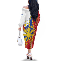 Philippines Independence Day Family Matching Off The Shoulder Long Sleeve Dress and Hawaiian Shirt Pilipinas Sun Stars Igorot Pattern
