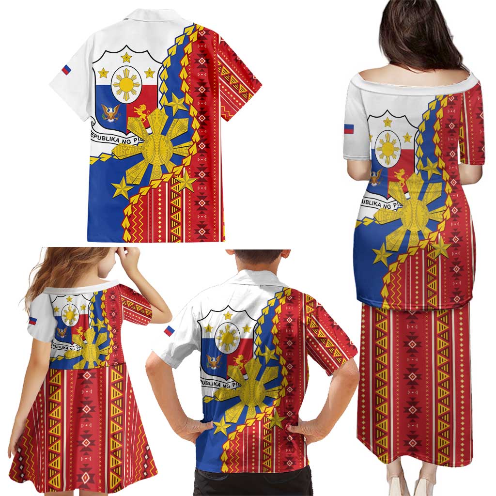 Philippines Independence Day Family Matching Puletasi and Hawaiian Shirt Pilipinas Sun Stars Igorot Pattern