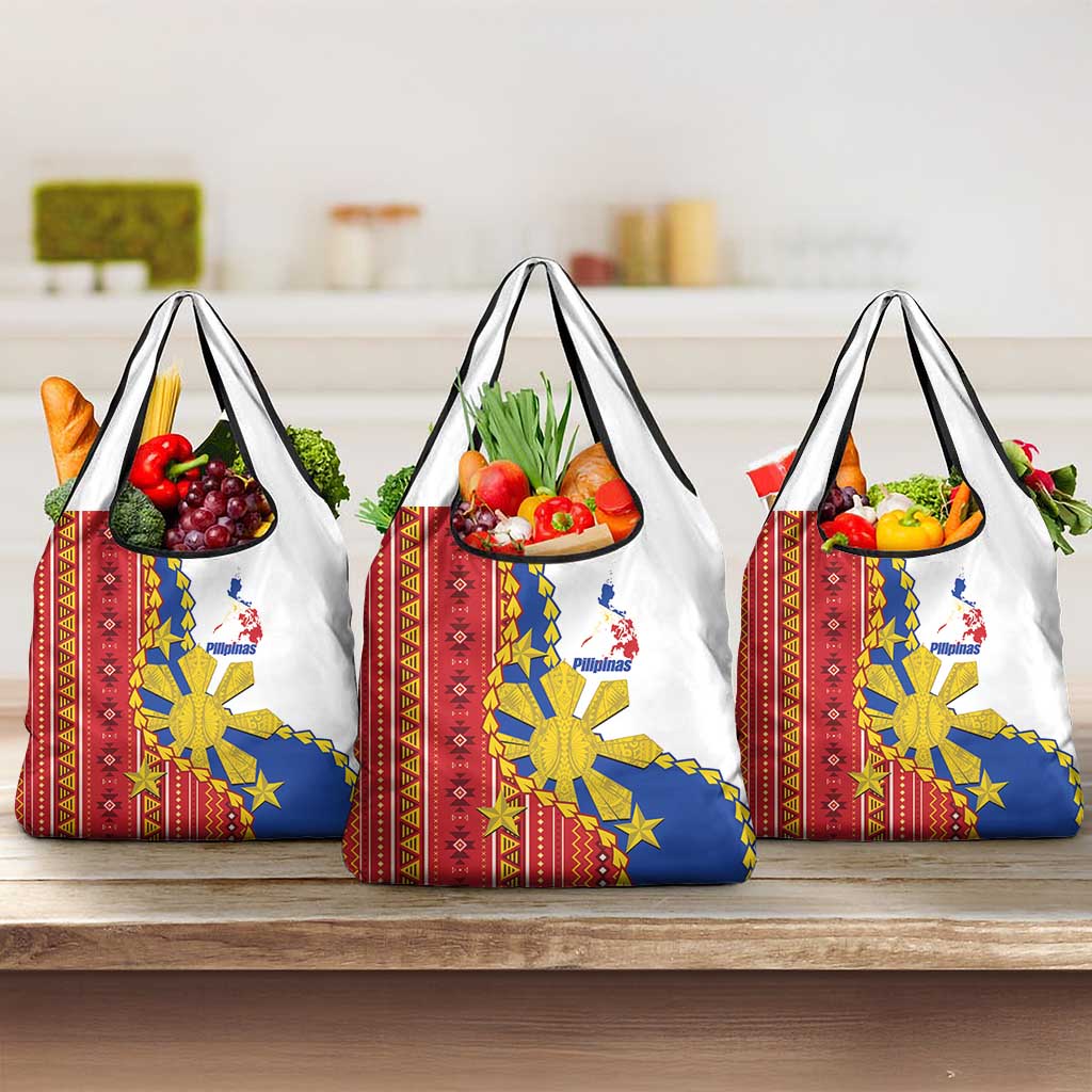 Philippines Independence Day Grocery Bag Pilipinas Sun Stars Igorot Pattern