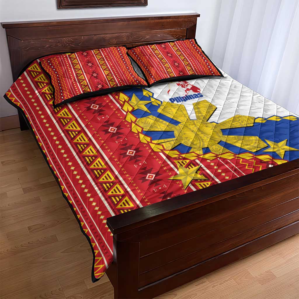 Philippines Independence Day Quilt Bed Set Pilipinas Sun Stars Igorot Pattern
