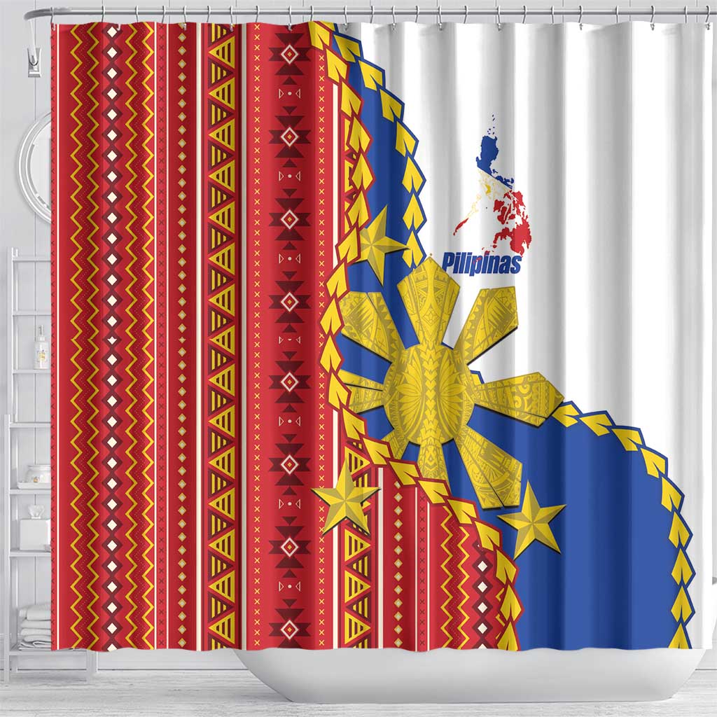 Philippines Independence Day Shower Curtain Pilipinas Sun Stars Igorot Pattern