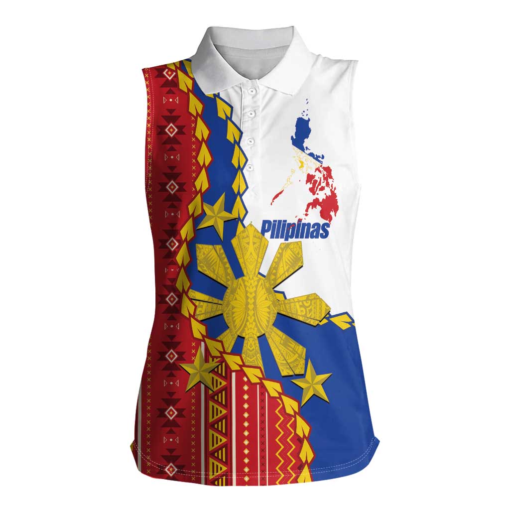 Philippines Independence Day Women Sleeveless Polo Shirt Pilipinas Sun Stars Igorot Pattern