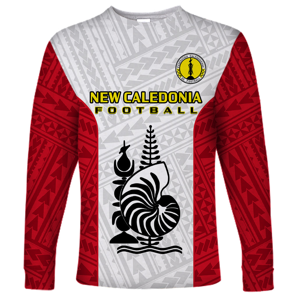 Personalised New Caledonia Football Long Sleeve Shirt Polynesian Pattern Sporty Style LT14 Unisex Red - Polynesian Pride