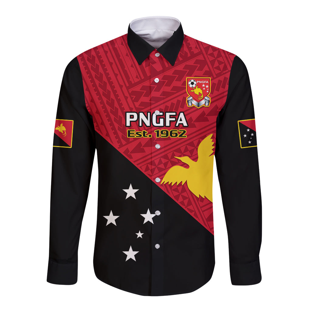 Papua New Guinea Football Long Sleeve Button Shirt Go PNG Polynesian Pattern Sporty Style LT14 Unisex Red - Polynesian Pride