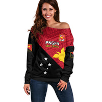 Papua New Guinea Football Off Shoulder Sweater Go PNG Polynesian Pattern Sporty Style LT14 Women Red - Polynesian Pride