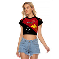 Papua New Guinea Football Raglan Cropped T Shirt Go PNG Polynesian Pattern Sporty Style LT14 Female Red - Polynesian Pride