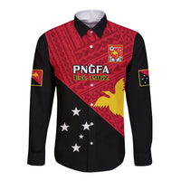 Personalised Papua New Guinea Football Long Sleeve Button Shirt Go PNG Polynesian Pattern Sporty Style LT14 Unisex Red - Polynesian Pride