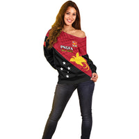 Personalised Papua New Guinea Football Off Shoulder Sweater Go PNG Polynesian Pattern Sporty Style LT14 - Polynesian Pride