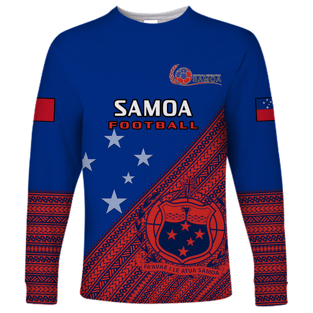 Samoa Football Long Sleeve Shirt Samoan Coat Of Arm Polynesian Sporty Style LT14 Unisex Blue - Polynesian Pride