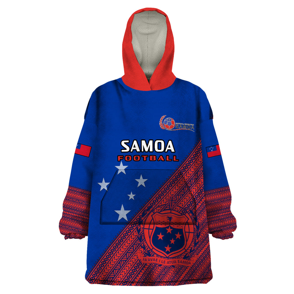 Samoa Football Wearable Blanket Hoodie Samoan Coat Of Arm Polynesian Sporty Style LT14 One Size Blue - Polynesian Pride