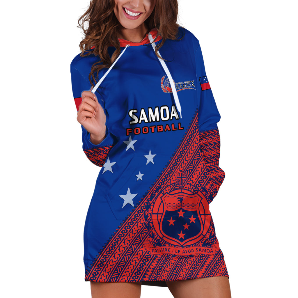 Personalised Samoa Football Hoodie Dress Samoan Coat Of Arm Polynesian Sporty Style LT14 Blue - Polynesian Pride