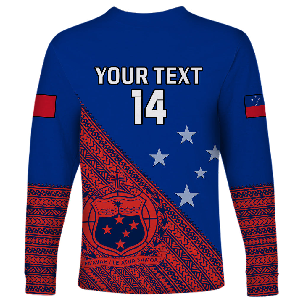 Personalised Samoa Football Long Sleeve Shirt Samoan Coat Of Arm Polynesian Sporty Style LT14 - Polynesian Pride