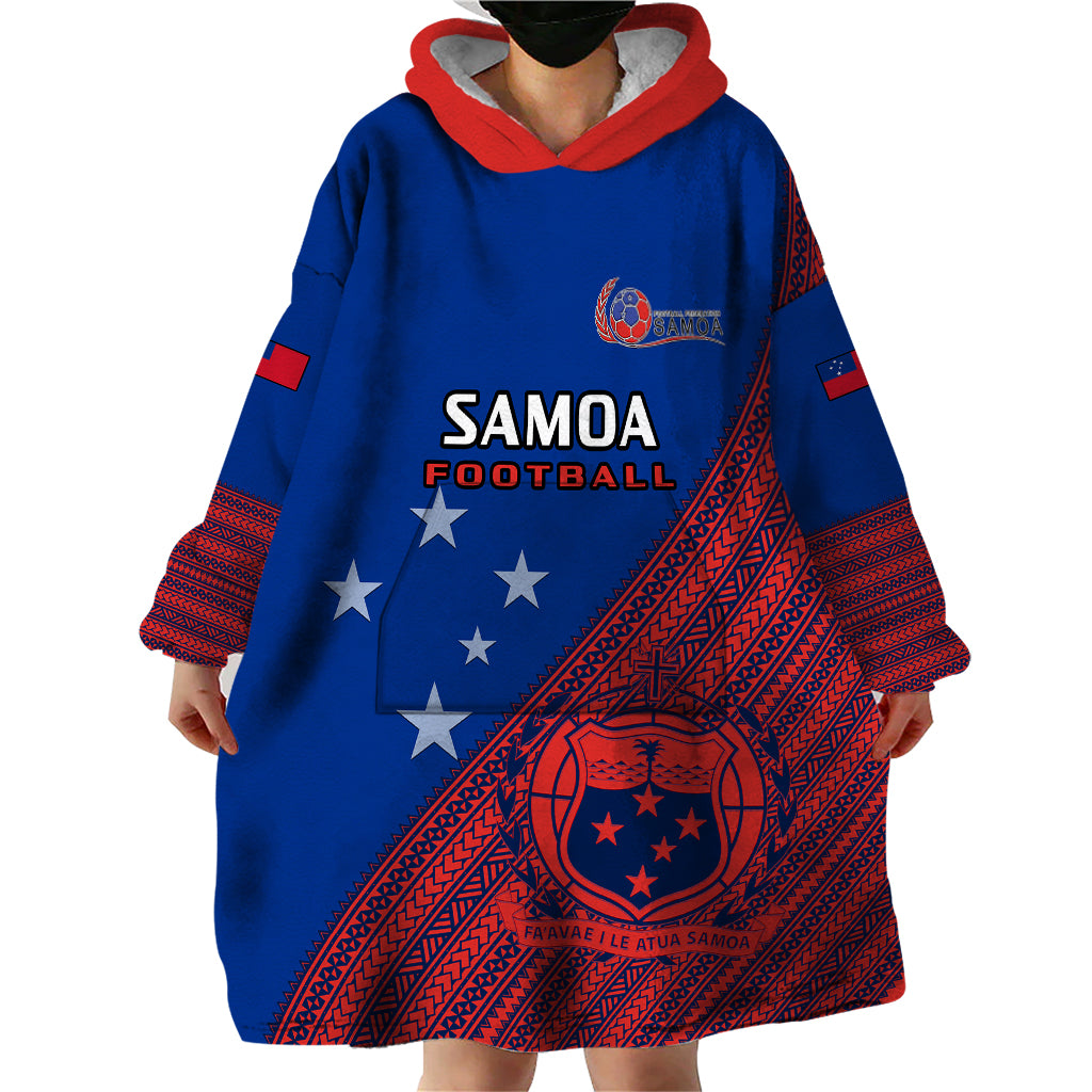Personalised Samoa Football Wearable Blanket Hoodie Samoan Coat Of Arm Polynesian Sporty Style LT14 - Polynesian Pride