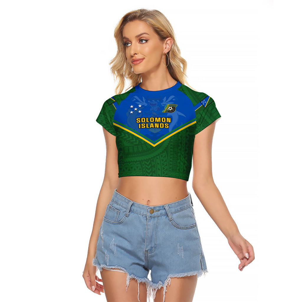 Solomon Islands Football Raglan Cropped T Shirt Polynesian Pattern Sporty Style LT14 Female Green - Polynesian Pride