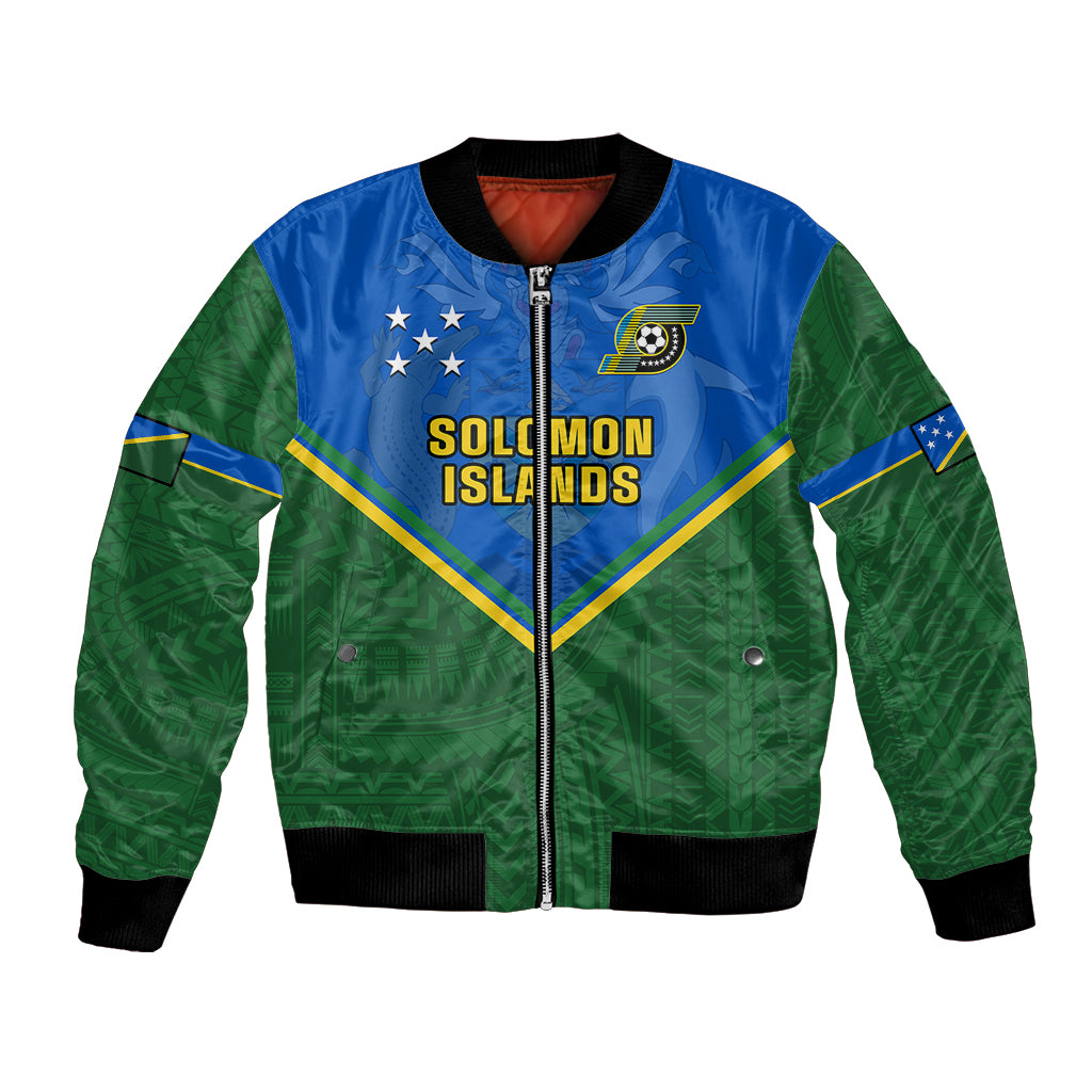 Personalised Solomon Islands Football Bomber Jacket Polynesian Pattern Sporty Style LT14 Unisex Green - Polynesian Pride