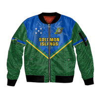 Personalised Solomon Islands Football Sleeve Zip Bomber Jacket Polynesian Pattern Sporty Style LT14 Unisex Green - Polynesian Pride
