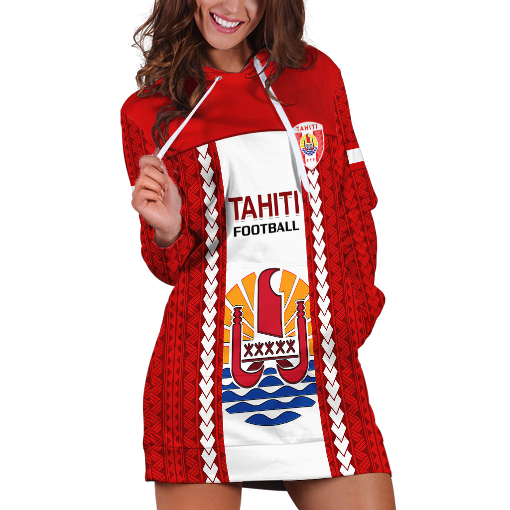 Personalised Tahitian Football Hoodie Dress Tahiti Coat Of Arm Polynesian Sporty Style LT14 Red - Polynesian Pride