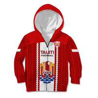 Personalised Tahitian Football Kid Hoodie Tahiti Coat Of Arm Polynesian Sporty Style LT14 Zip Hoodie Red - Polynesian Pride