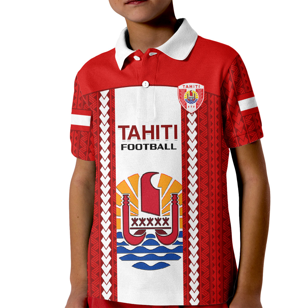 Personalised Tahitian Football Kid Polo Shirt Tahiti Coat Of Arm Polynesian Sporty Style LT14 Kid Red - Polynesian Pride