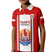 Personalised Tahitian Football Kid Polo Shirt Tahiti Coat Of Arm Polynesian Sporty Style LT14 Kid Red - Polynesian Pride