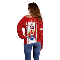 Personalised Tahitian Football Off Shoulder Sweater Tahiti Coat Of Arm Polynesian Sporty Style LT14 - Polynesian Pride