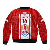 Personalised Tahitian Football Sleeve Zip Bomber Jacket Tahiti Coat Of Arm Polynesian Sporty Style LT14 - Polynesian Pride