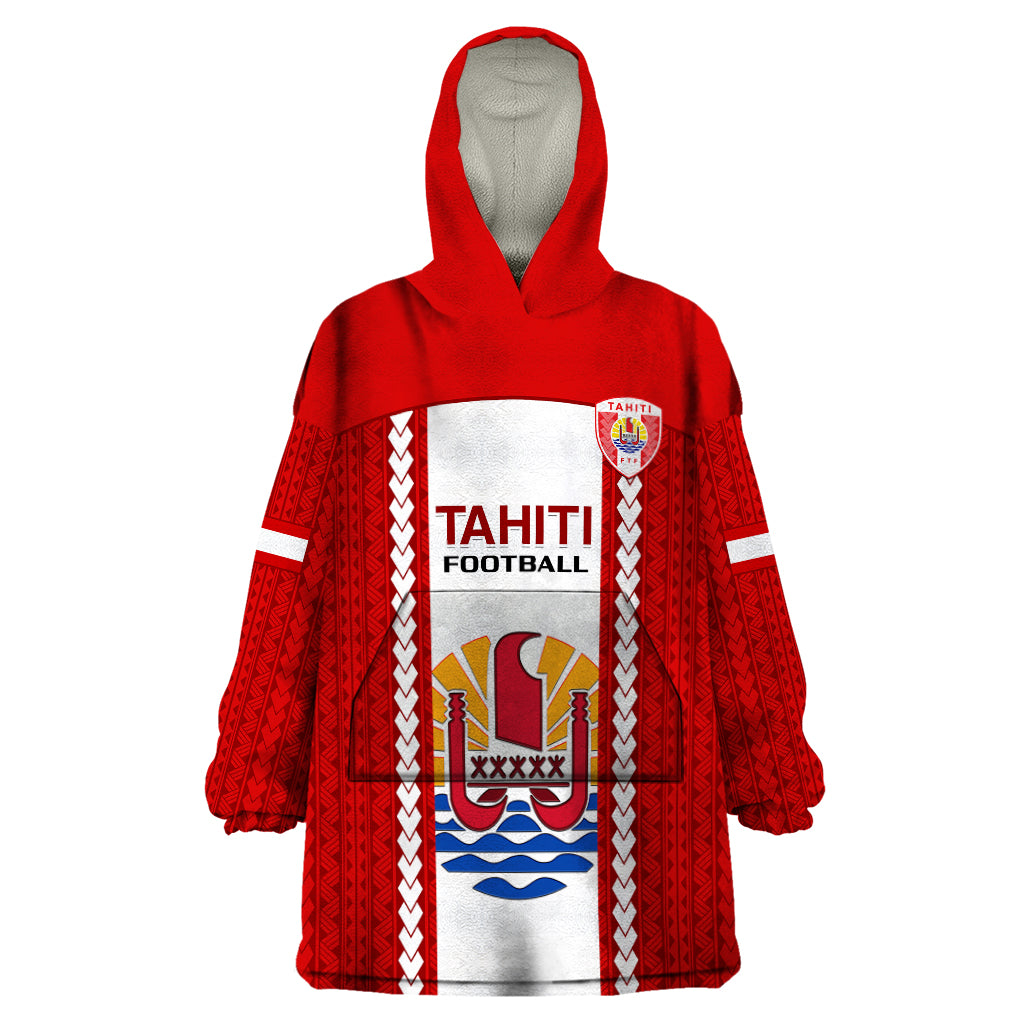 Personalised Tahitian Football Wearable Blanket Hoodie Tahiti Coat Of Arm Polynesian Sporty Style LT14 One Size Red - Polynesian Pride