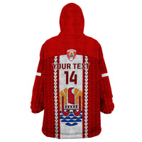 Personalised Tahitian Football Wearable Blanket Hoodie Tahiti Coat Of Arm Polynesian Sporty Style LT14 - Polynesian Pride
