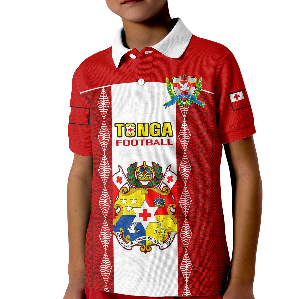 Tonga Football Kid Polo Shirt Tongan Ngatu Pattern Sporty Style LT14 Kid Red - Polynesian Pride