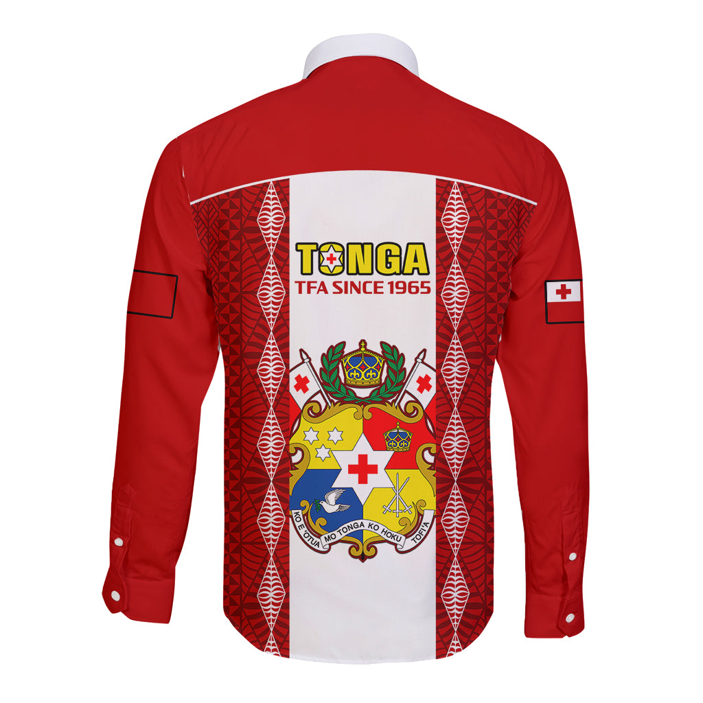 Tonga Football Long Sleeve Button Shirt Tongan Ngatu Pattern Sporty Style LT14 - Polynesian Pride