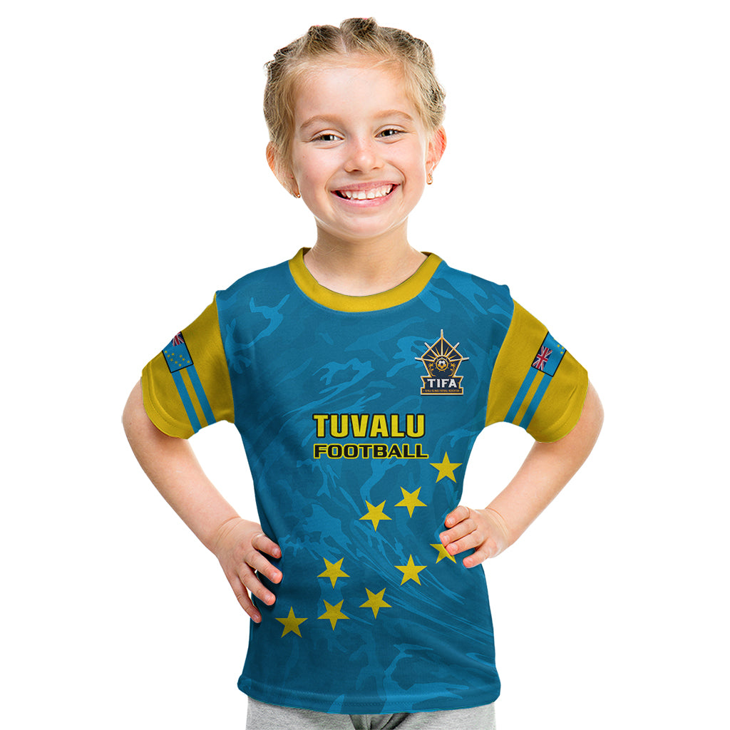 Tuvalu Islands Football Kid T Shirt Polynesian Pattern Sporty Style LT14 Blue - Polynesian Pride