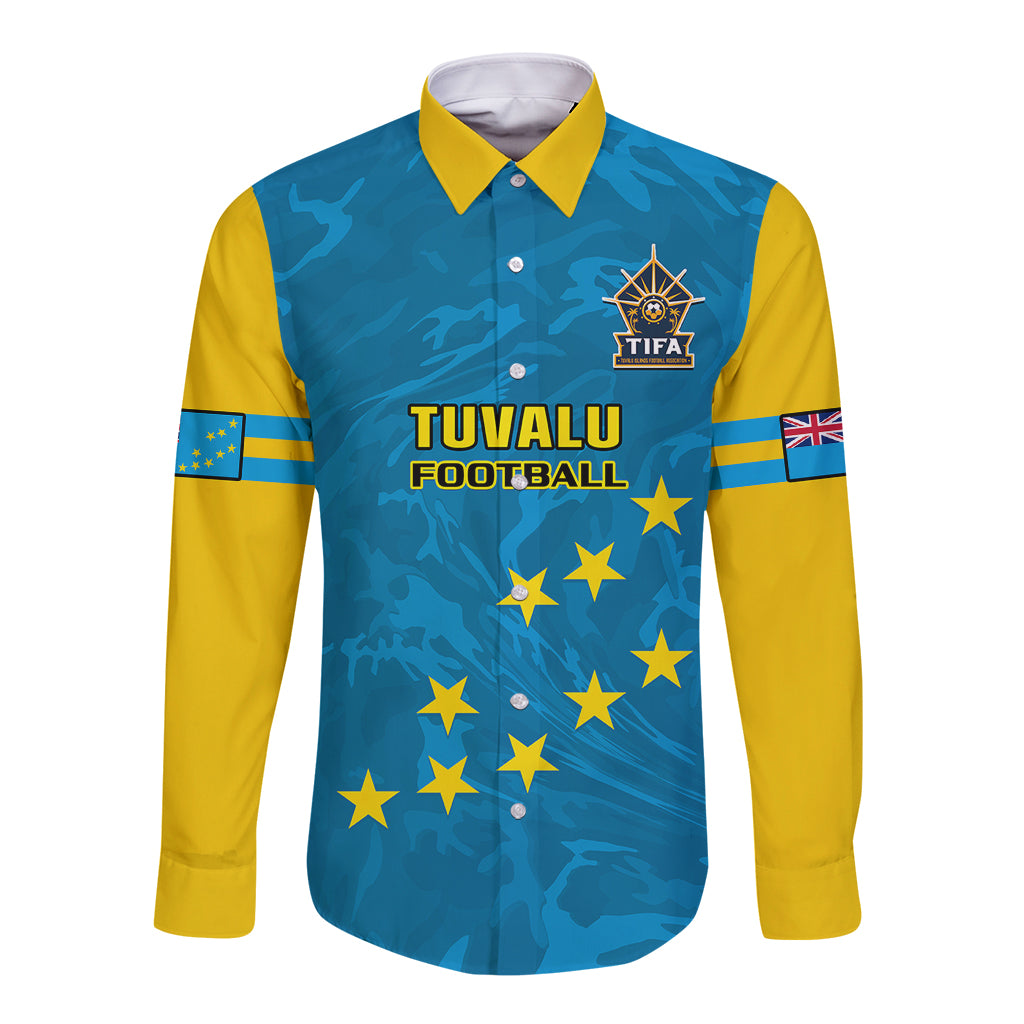 Tuvalu Islands Football Long Sleeve Button Shirt Polynesian Pattern Sporty Style LT14 Unisex Blue - Polynesian Pride