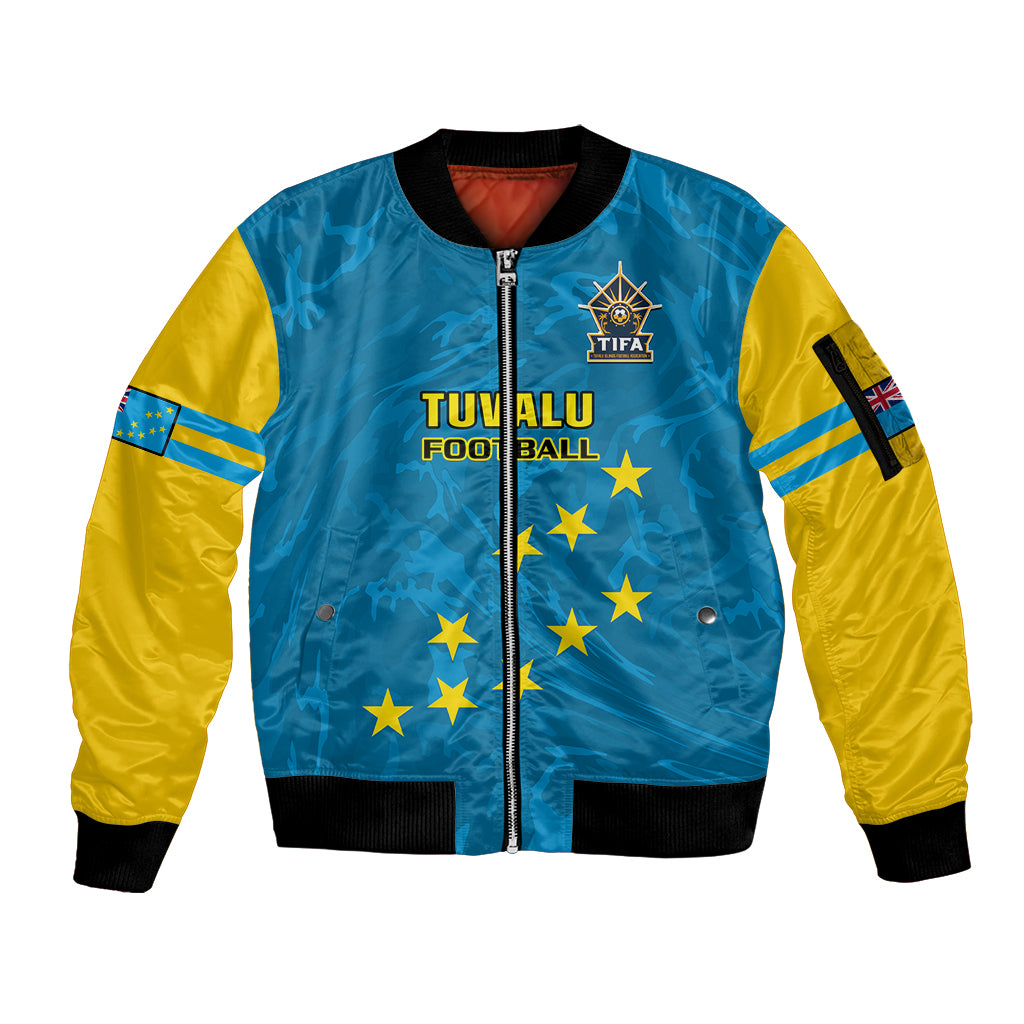 Tuvalu Islands Football Sleeve Zip Bomber Jacket Polynesian Pattern Sporty Style LT14 Unisex Blue - Polynesian Pride