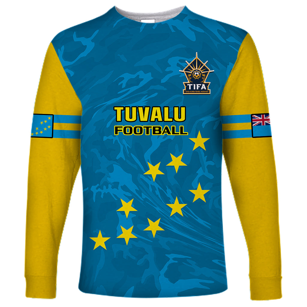 Personalised Tuvalu Islands Football Long Sleeve Shirt Polynesian Pattern Sporty Style LT14 Unisex Blue - Polynesian Pride