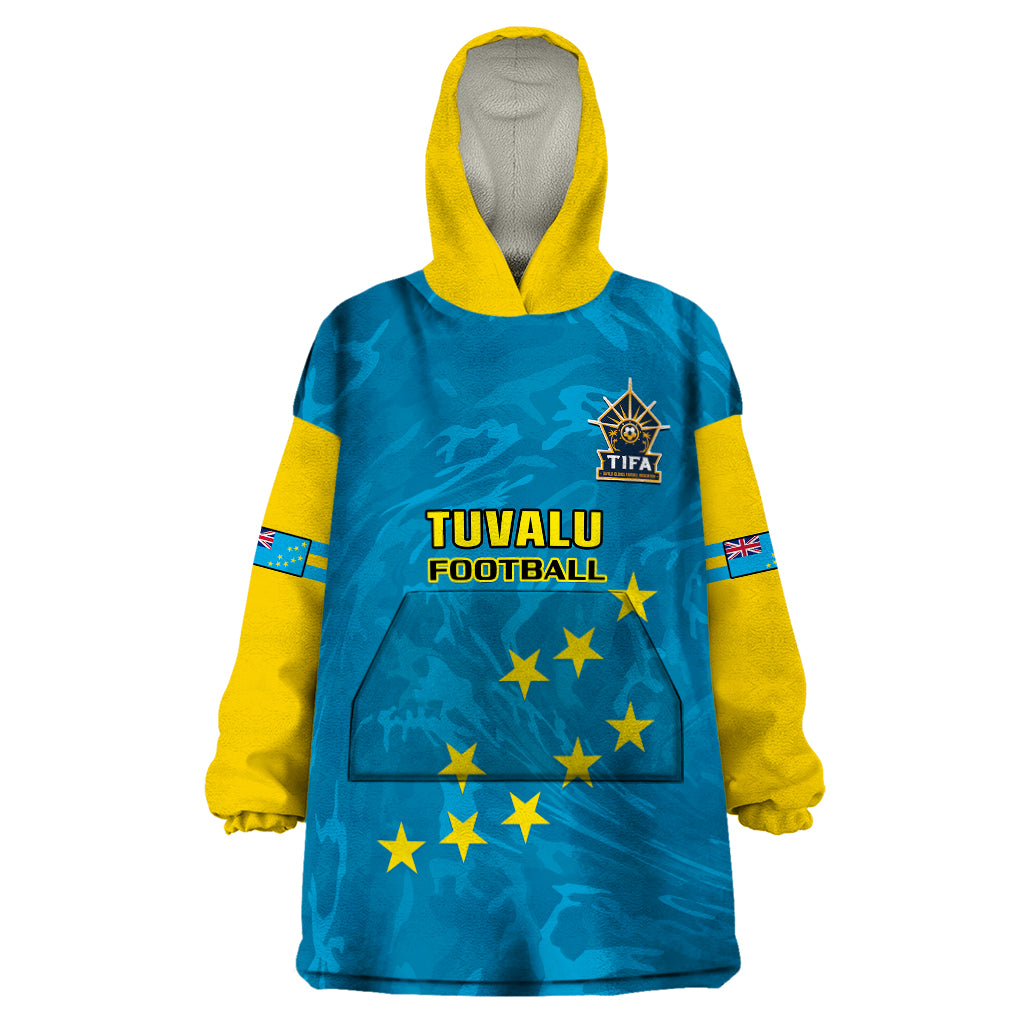 Personalised Tuvalu Islands Football Wearable Blanket Hoodie Polynesian Pattern Sporty Style LT14 One Size Blue - Polynesian Pride