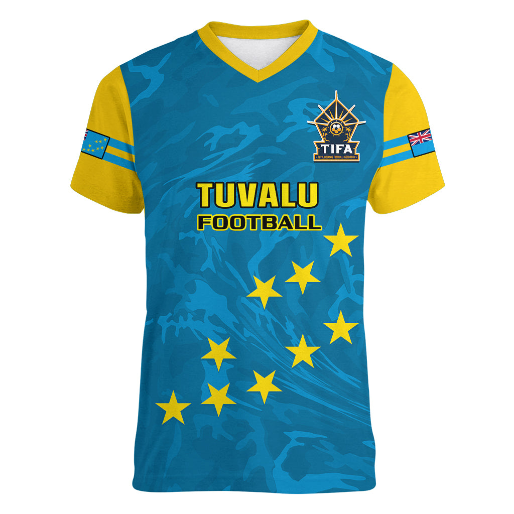 Personalised Tuvalu Islands Football Women V Neck T Shirt Polynesian Pattern Sporty Style LT14 Female Blue - Polynesian Pride