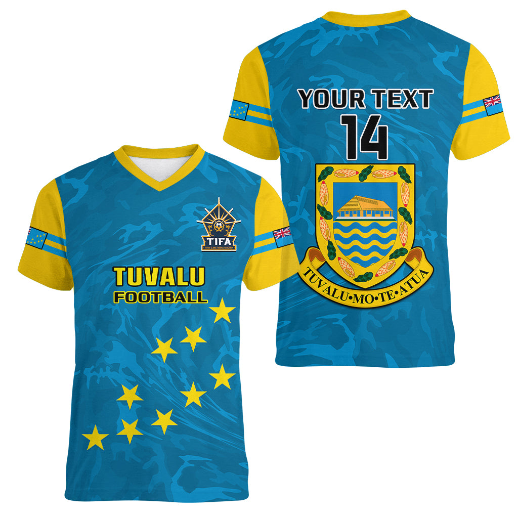 Personalised Tuvalu Islands Football Women V Neck T Shirt Polynesian Pattern Sporty Style LT14 - Polynesian Pride