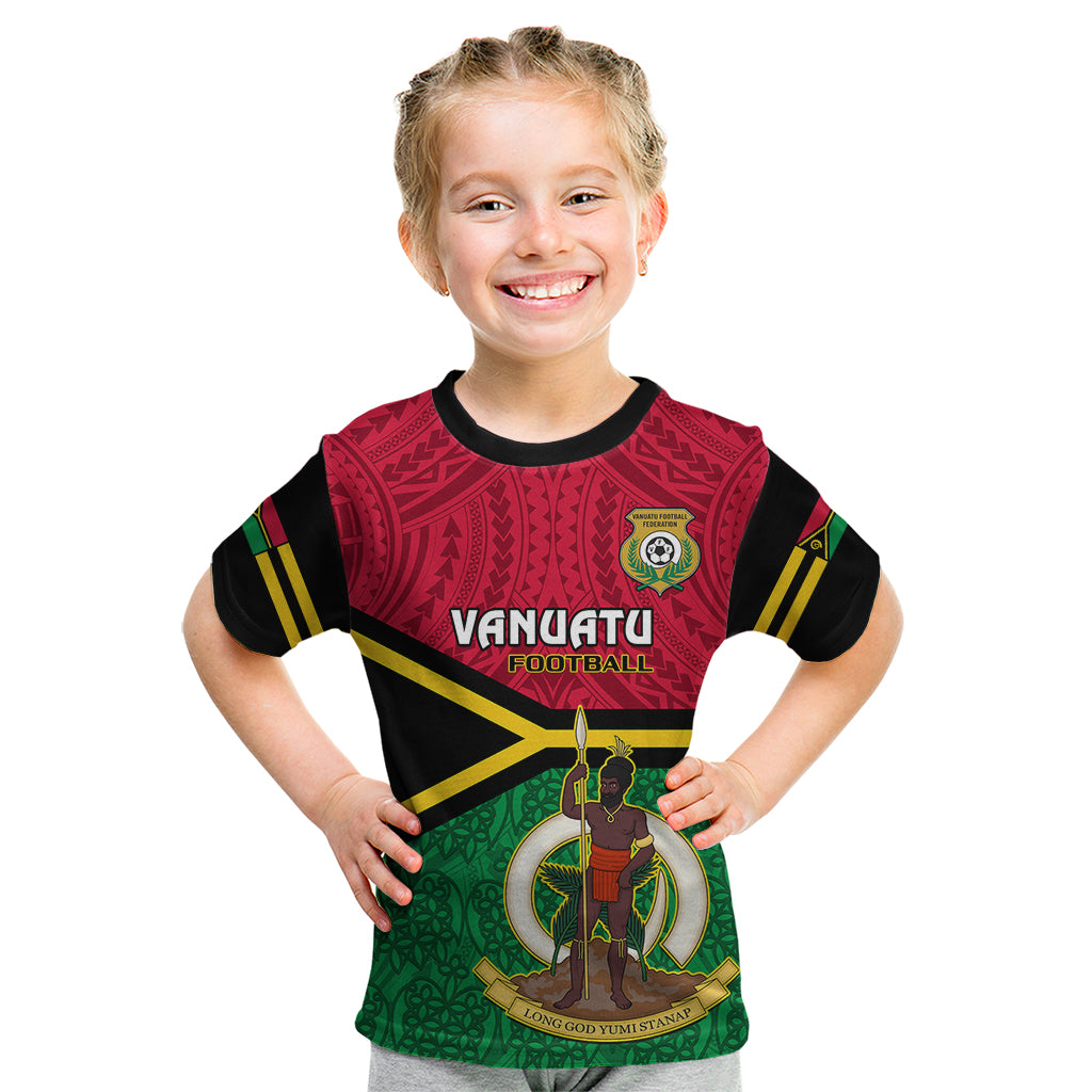 Vanuatu Football Kid T Shirt Vanuatuan Coat Of Arm Polynesian Flag Style LT14 Red - Polynesian Pride