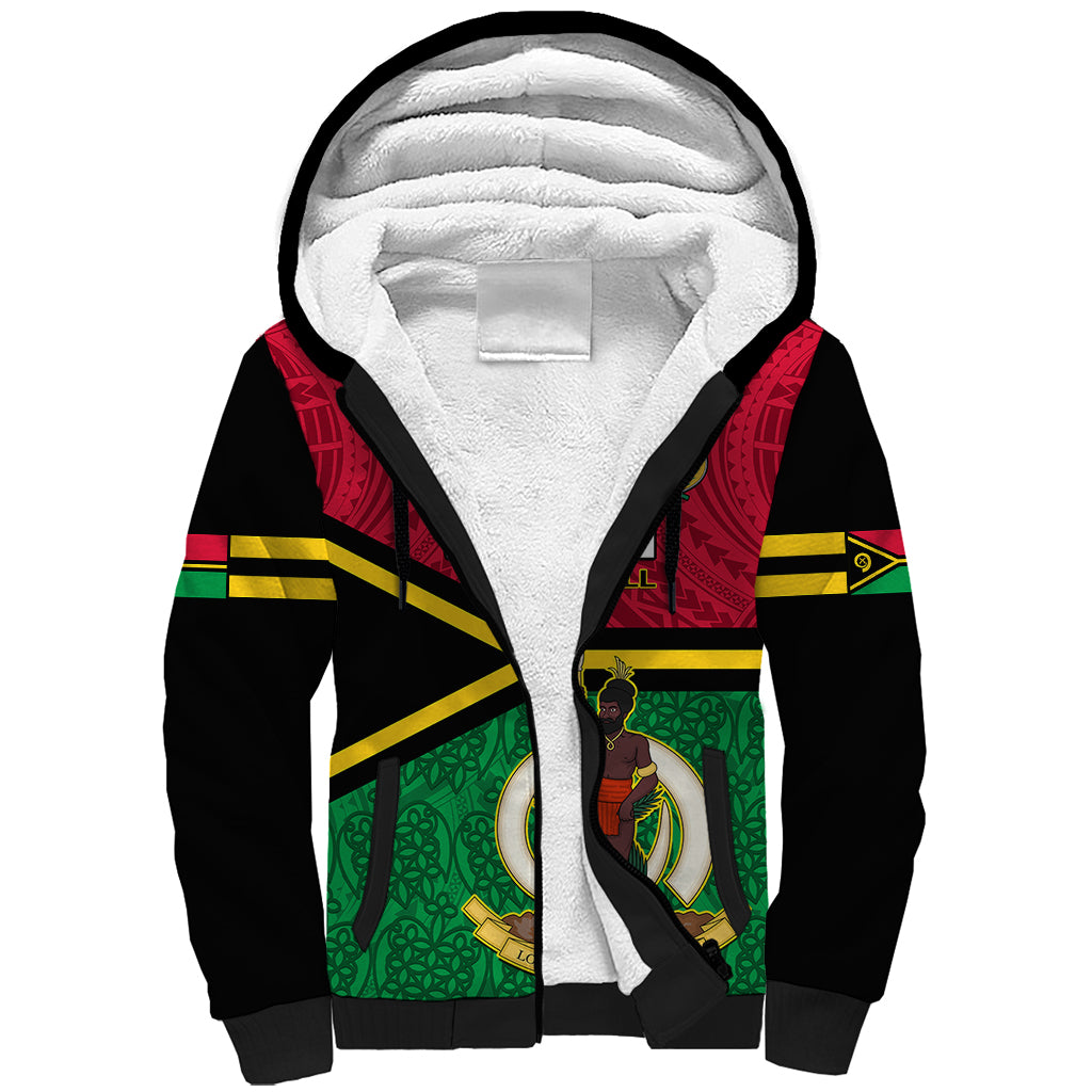 Vanuatu Football Sherpa Hoodie Vanuatuan Coat Of Arm Polynesian Flag Style LT14 Unisex Red - Polynesian Pride