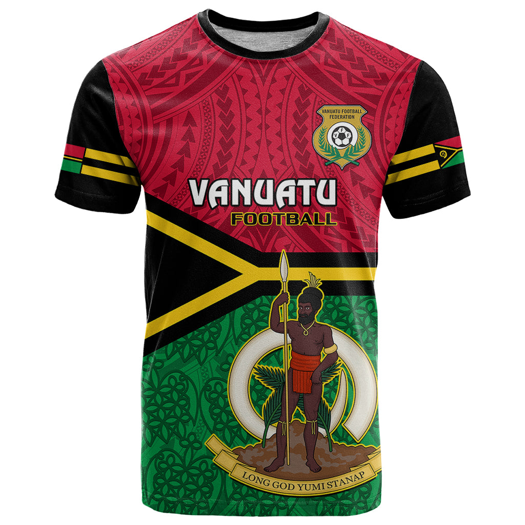 Vanuatu Football T Shirt Vanuatuan Coat of Arm Polynesian Flag Style LT14 Red - Polynesian Pride