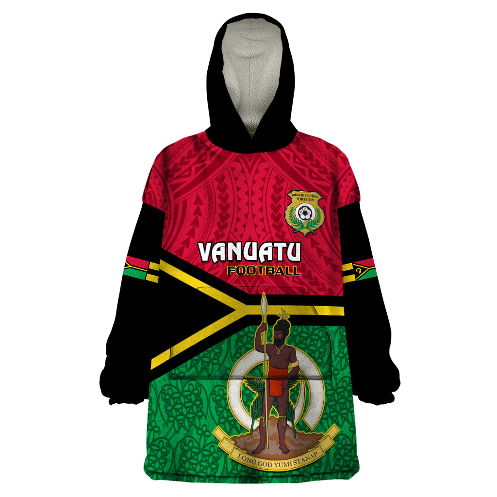 Vanuatu Football Wearable Blanket Hoodie Vanuatuan Coat Of Arm Polynesian Flag Style LT14 One Size Red - Polynesian Pride