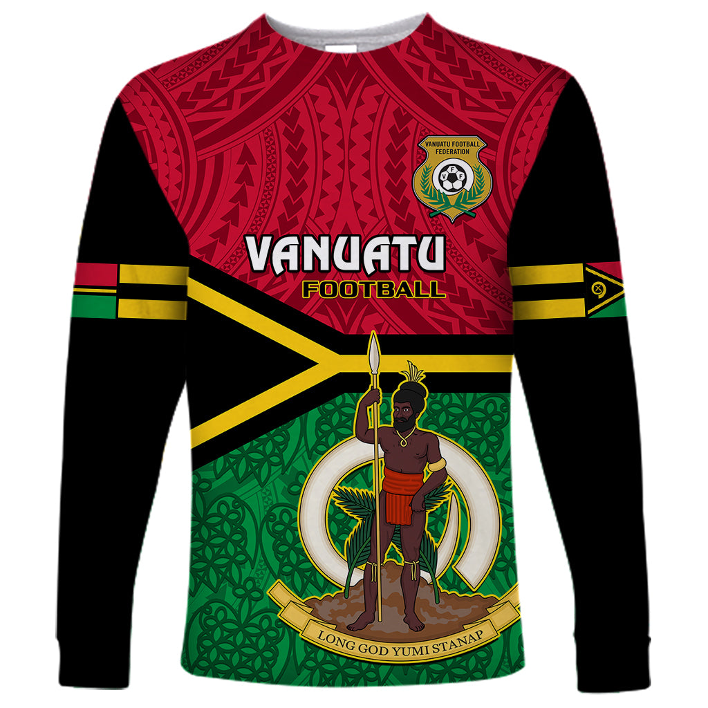 Personalised Vanuatu Football Long Sleeve Shirt Vanuatuan Coat Of Arm Polynesian Flag Style LT14 Unisex Red - Polynesian Pride