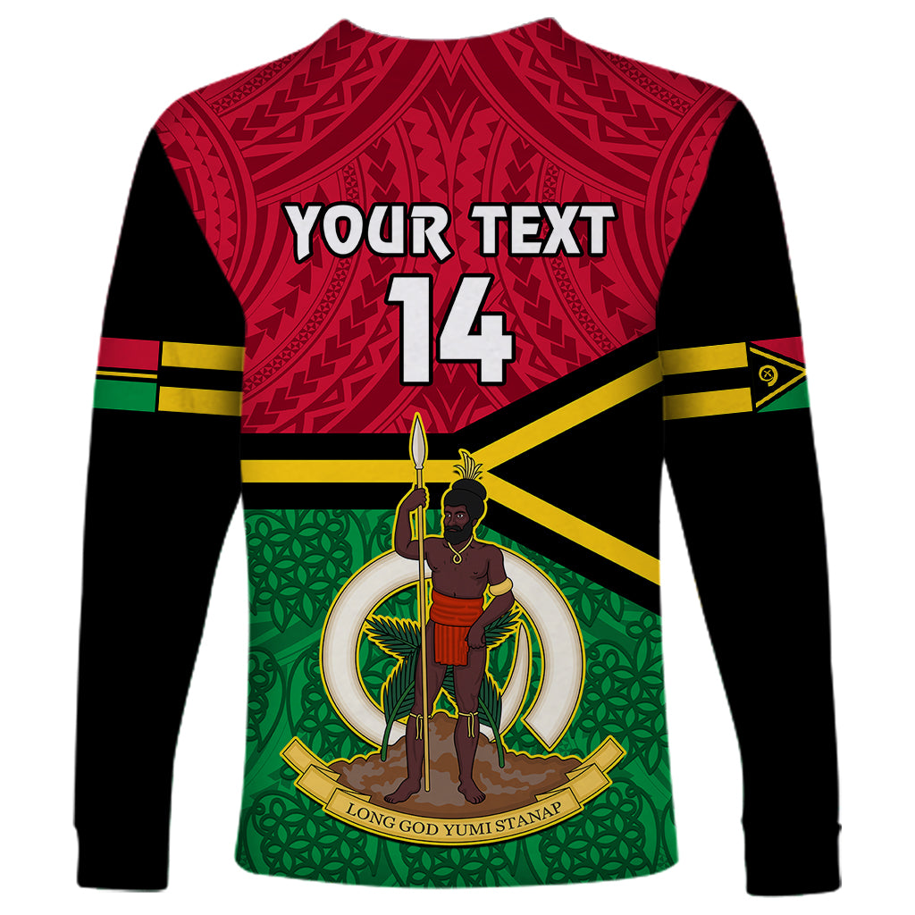 Personalised Vanuatu Football Long Sleeve Shirt Vanuatuan Coat Of Arm Polynesian Flag Style LT14 - Polynesian Pride
