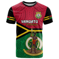 Custom Vanuatu Football T Shirt Vanuatuan Coat Of Arm Polynesian Flag Style LT14 Red - Polynesian Pride