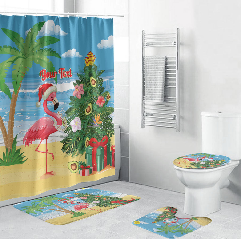 Flamingo Hawaii Summer Christmas Personalized Bathroom Set Mele Kalikimaka Beachy Vibes